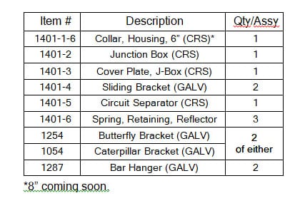 LED housing assembly table for 6" downlight