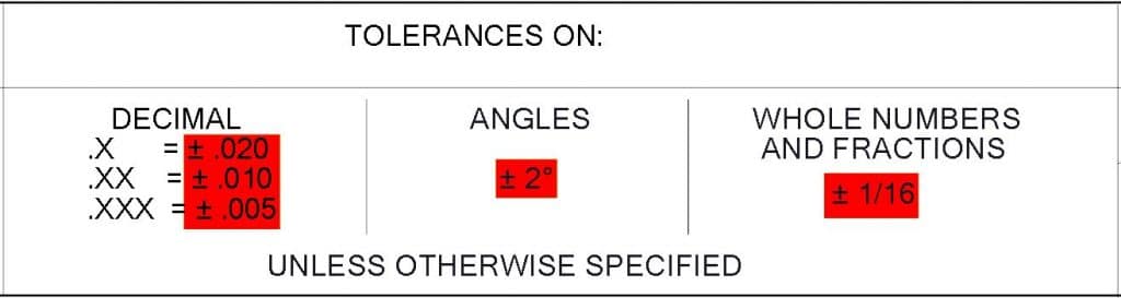 sheet metal fabrication default tolerance example