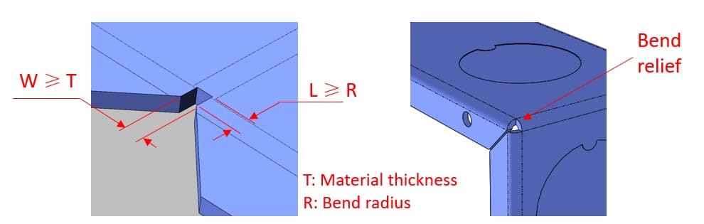 sheet metal bend relief before and after bending